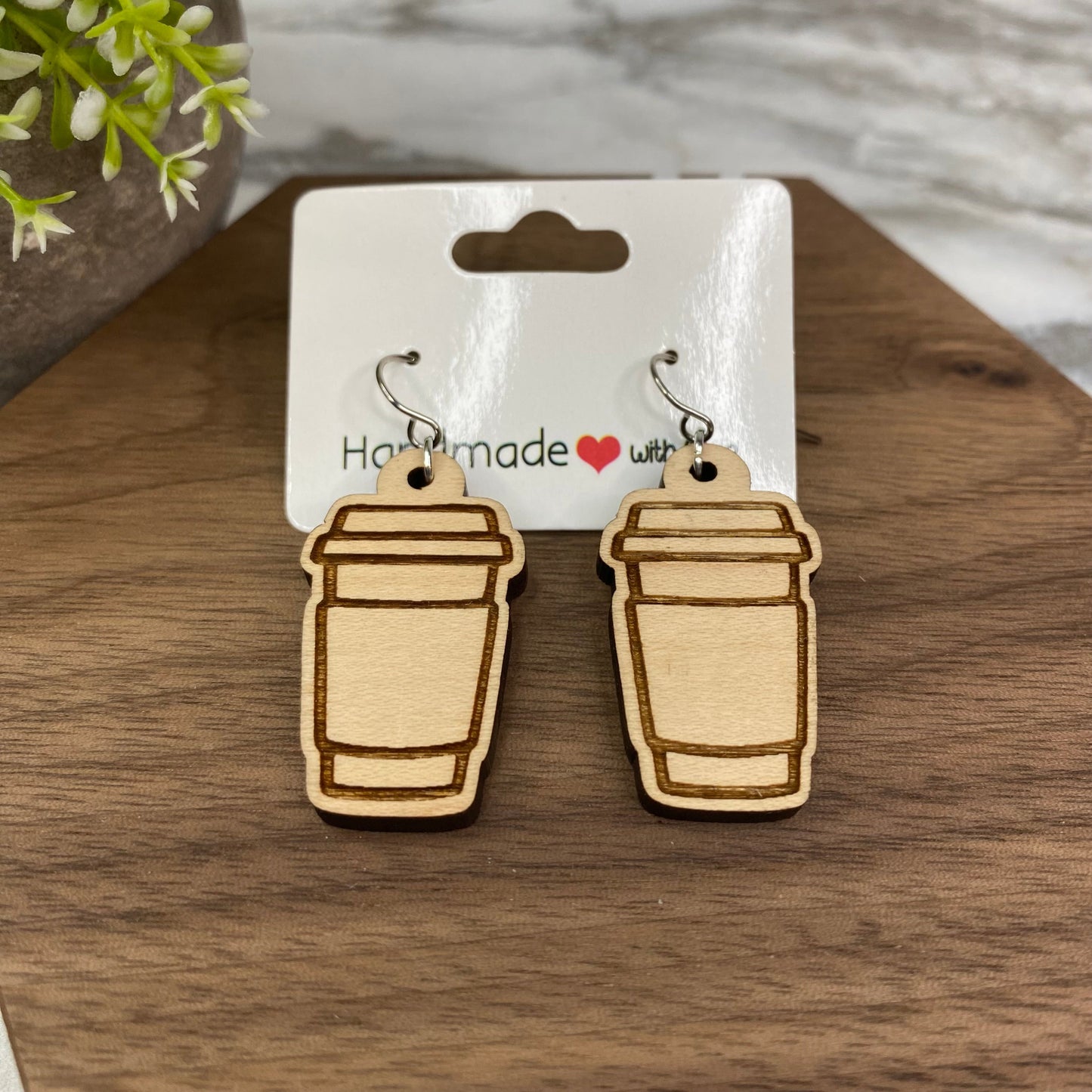 Wooden Dangle Earrings - Tea & Coffee