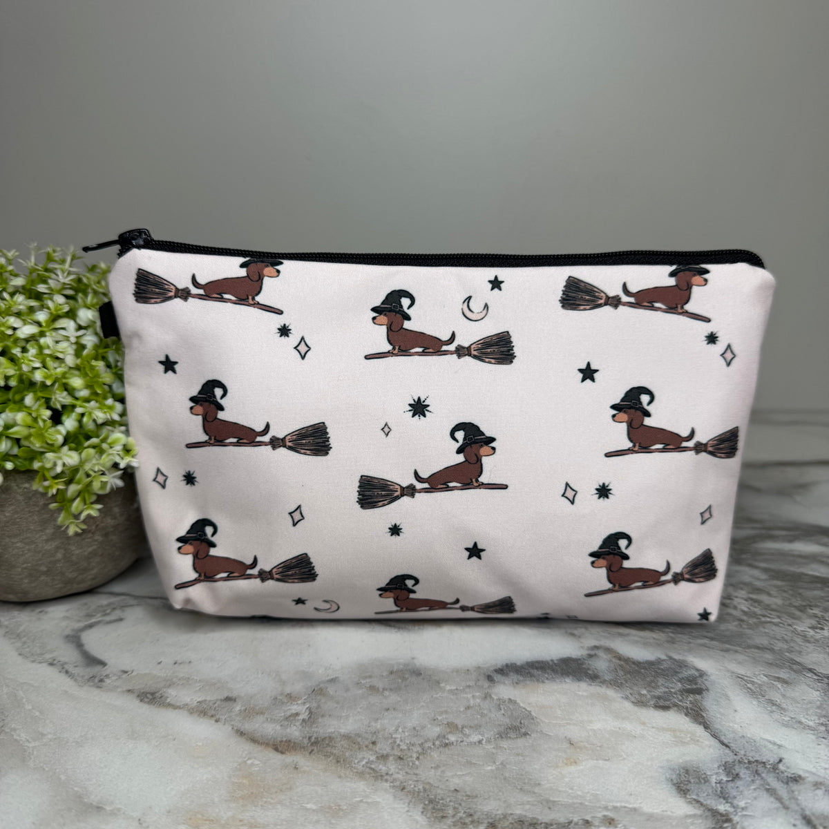 Pouch - Halloween Fall, Dog Dachshund Broom