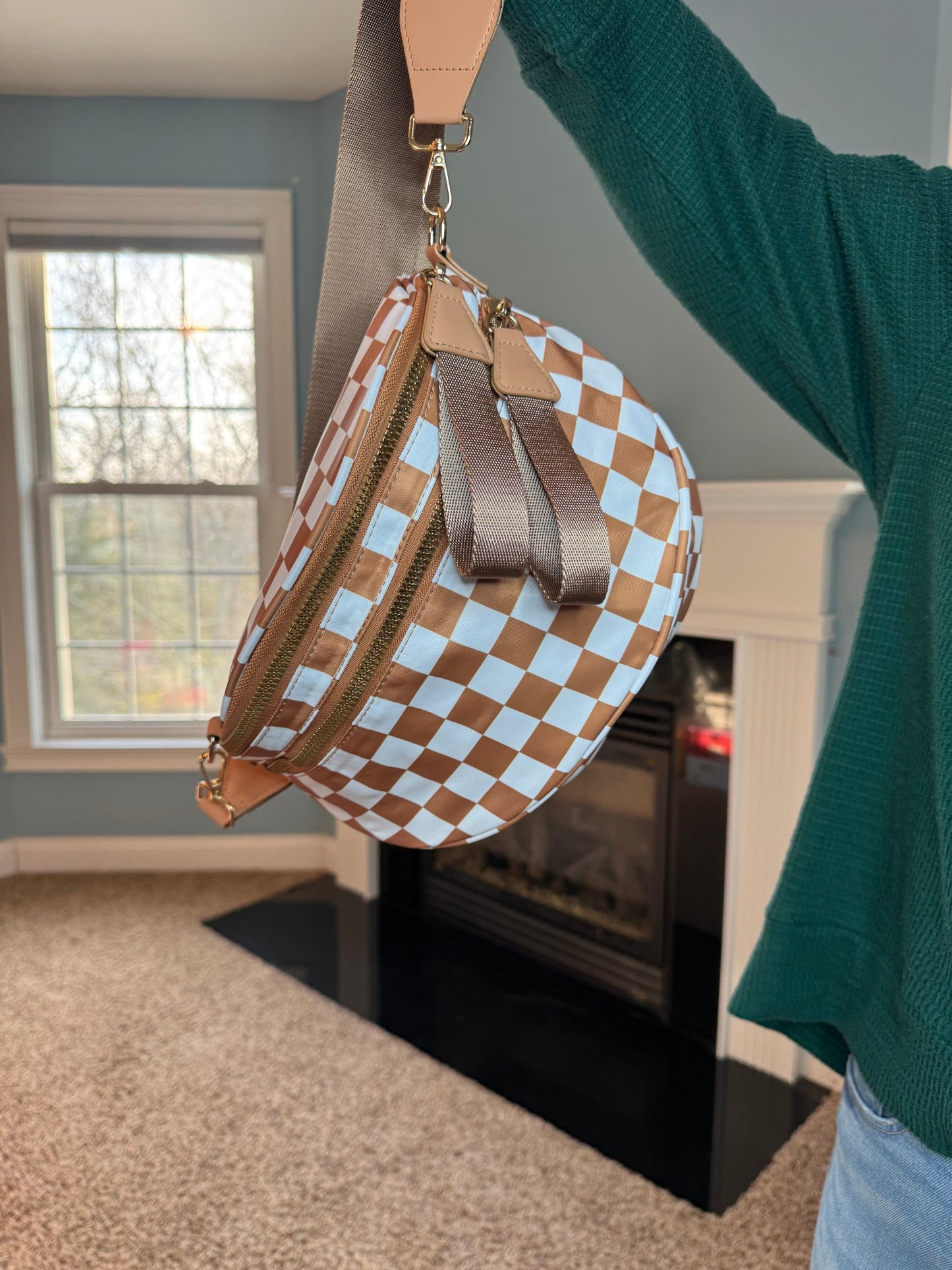 The Roni Nylon Crossbody - Checkered Camel - PREORDER