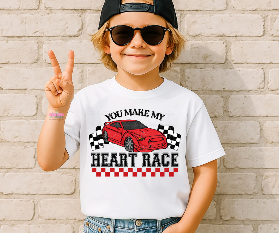 You Make My Heart Race Valentine Youth Graphic Tee or Crewneck Sweatshirt