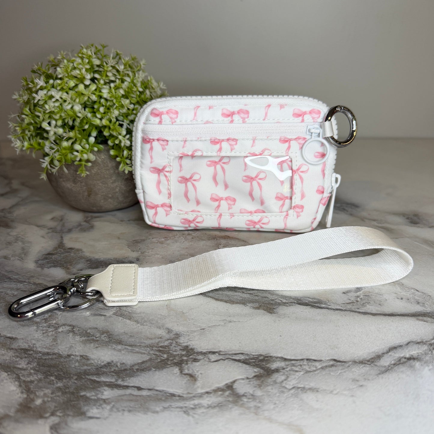 Rue - Nylon Wristlet Wallet - White Pink Bow
