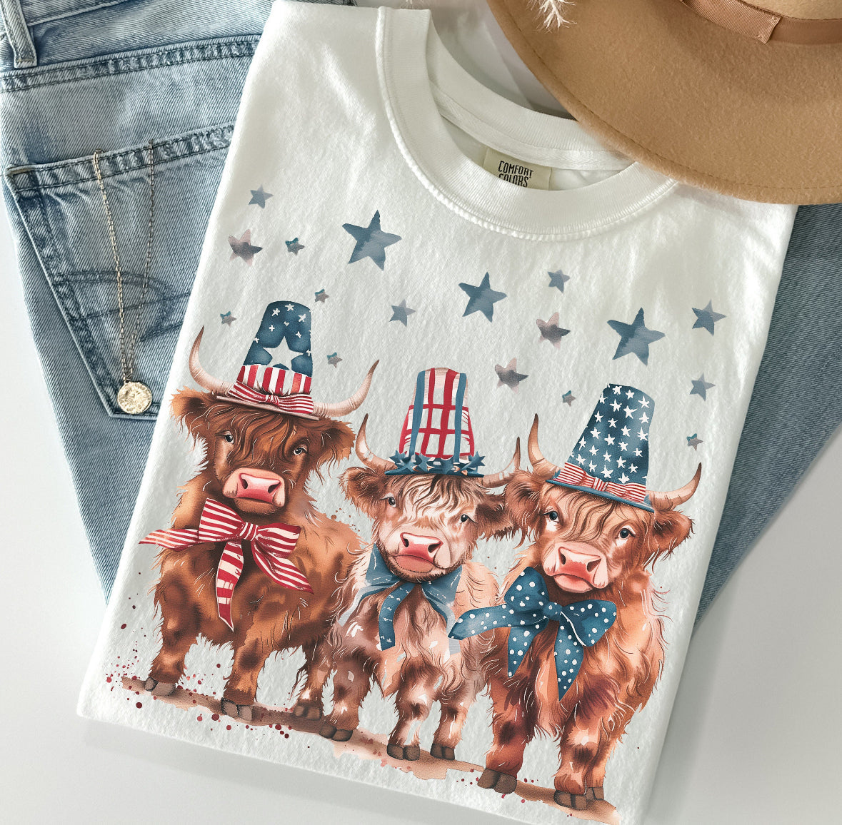 Highland Cows USA Hats Tee