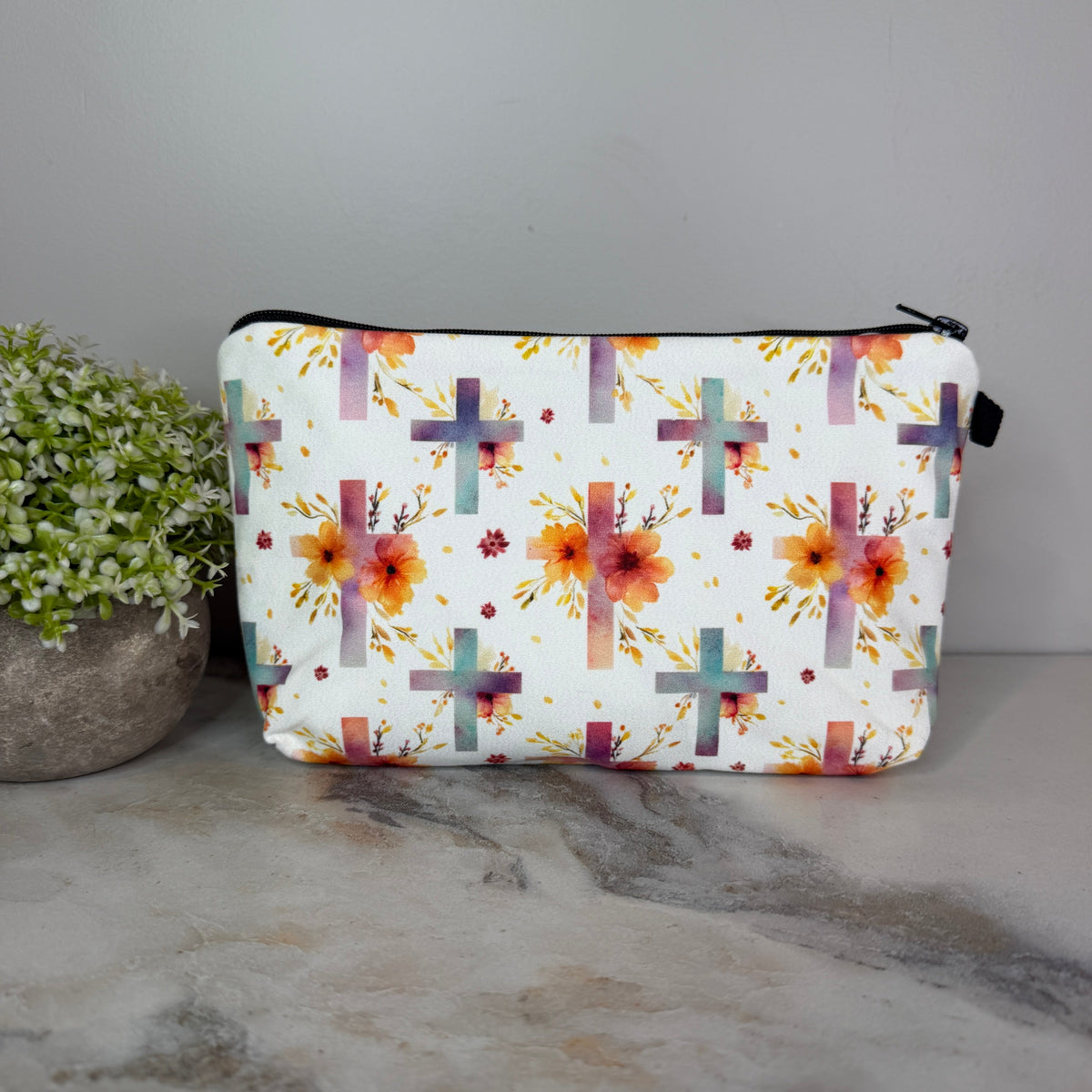 Pouch - Religious Cross Floral