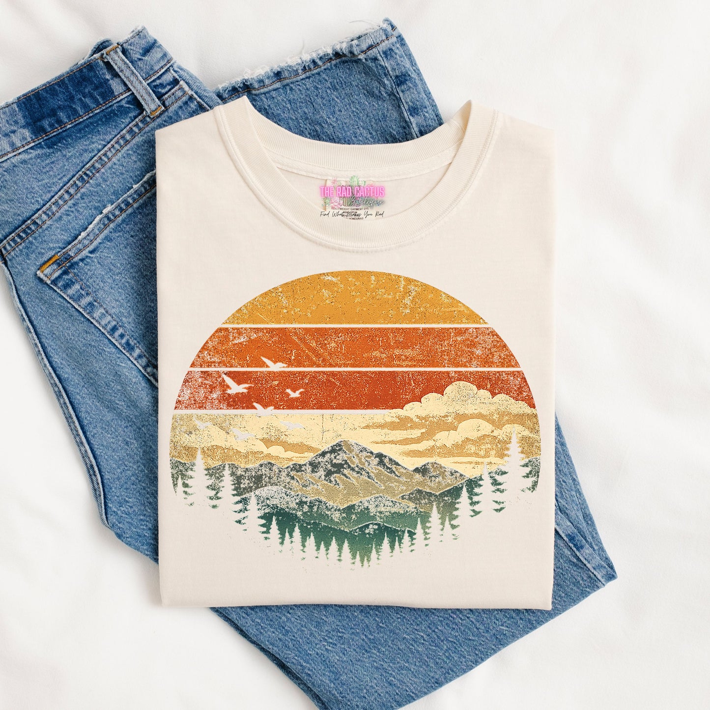 Vintage Mountain Sunset Graphic Tee or Crewneck Sweatshirt