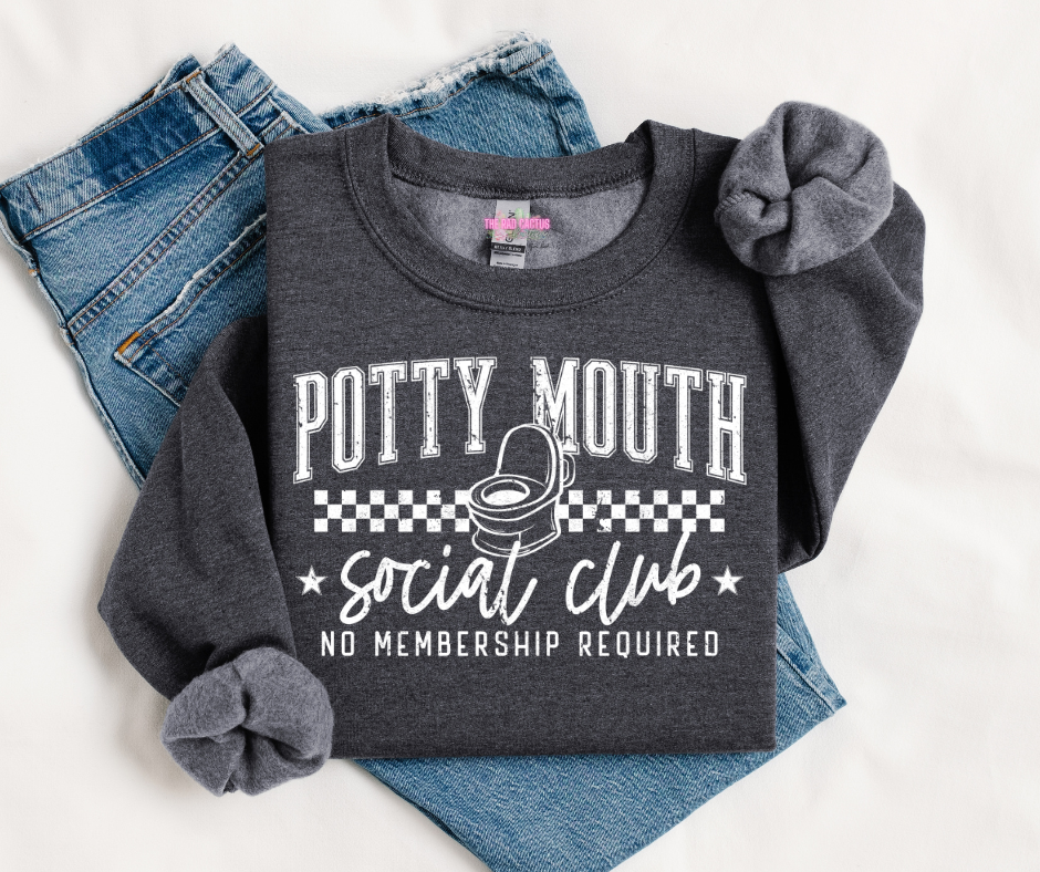 Potty Mouth Social Club White Ink Graphic Tee or Crewneck Sweatshirt