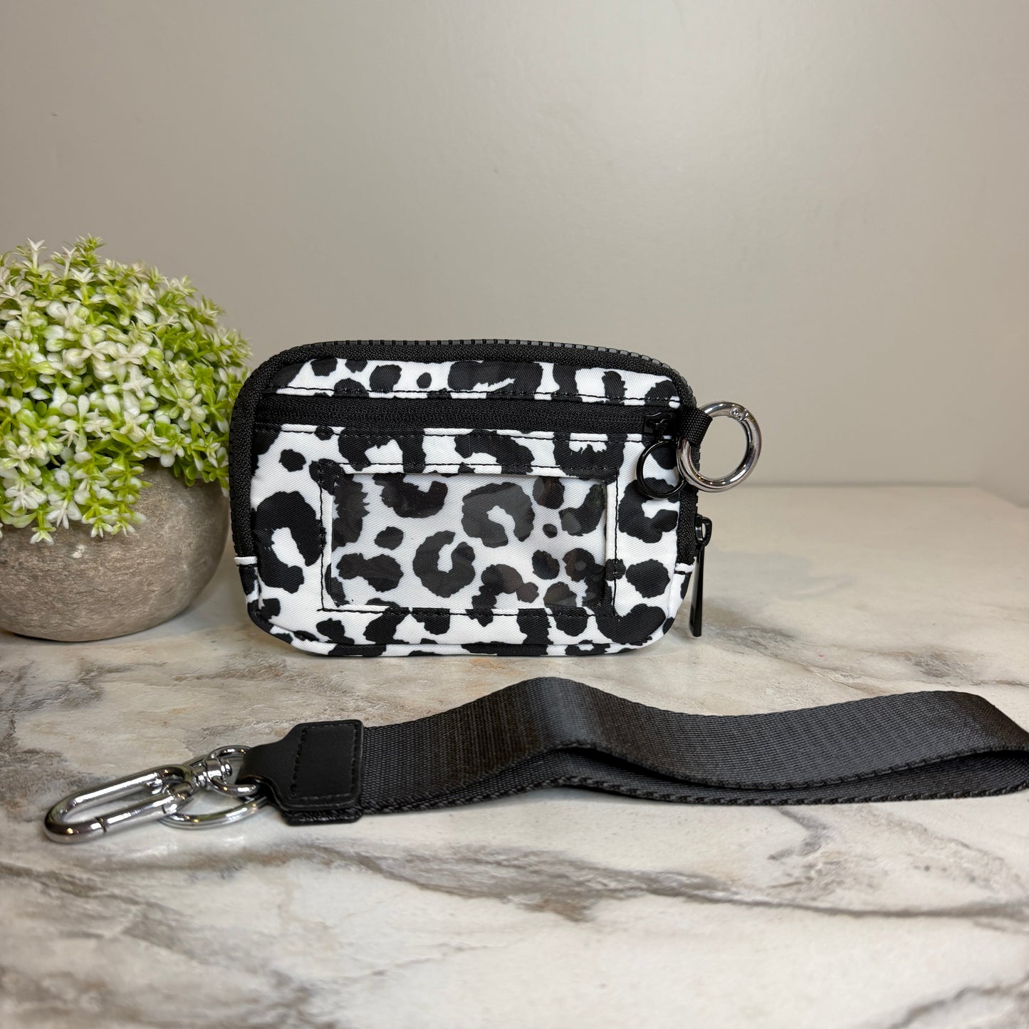 Rue - Nylon Wristlet Wallet - Black White Animal