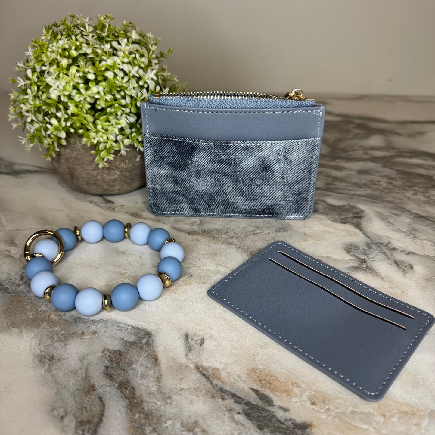 Denim Suede Bracelet Keychain & Card Holder - PREORDER 7/19-7/22