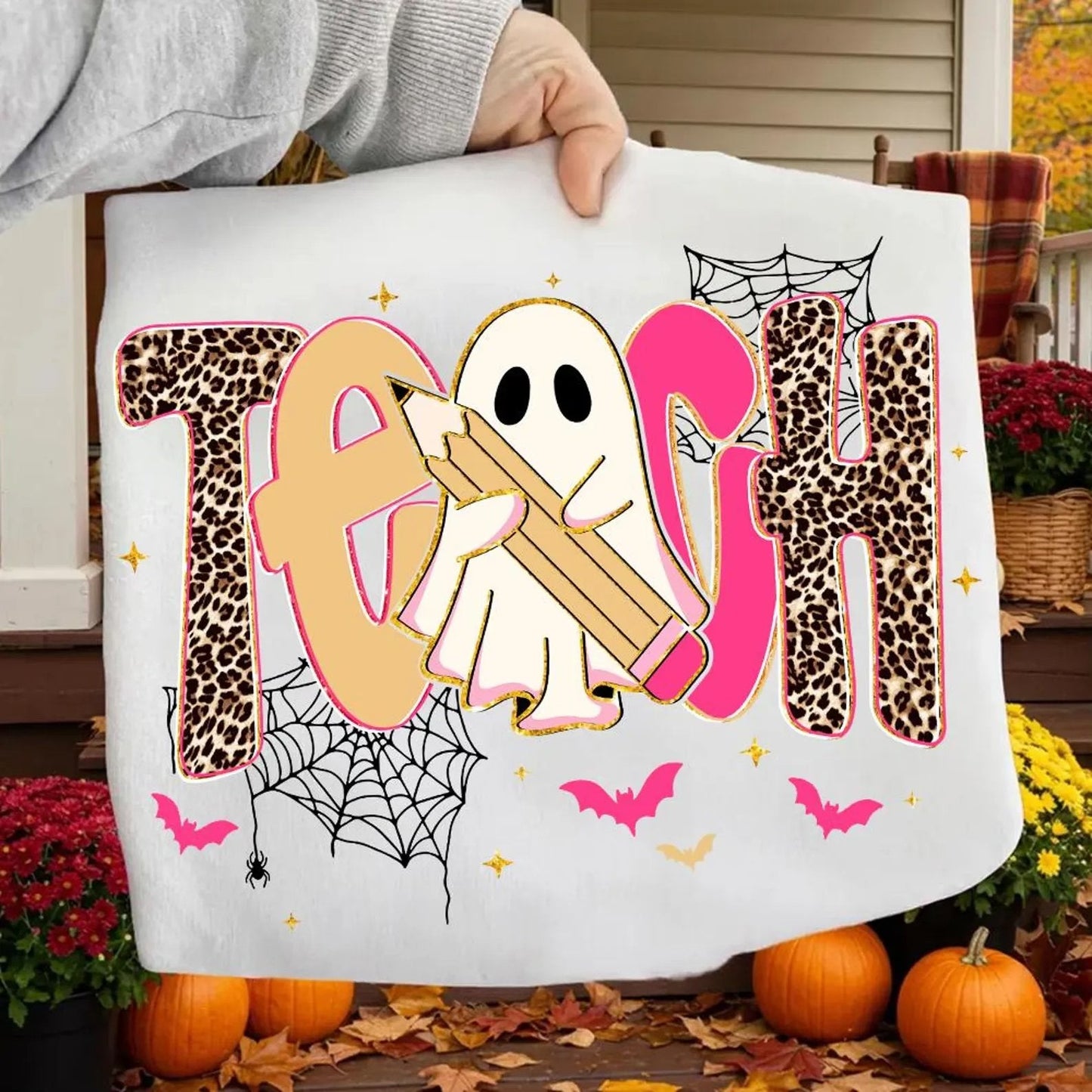 Pink & Leopard Teach w/ Ghost Tee/Sweatshirt