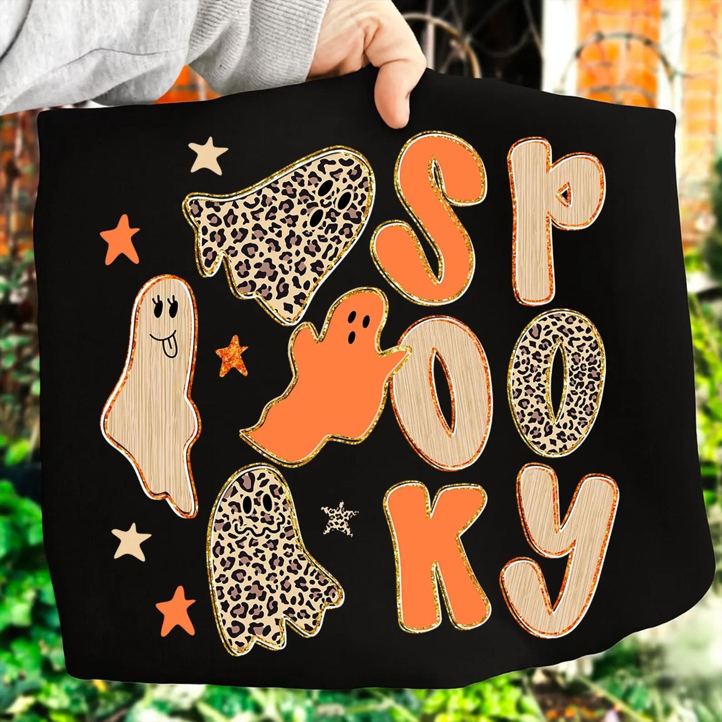 Spooky Leopard & Orange Ghost Tee/Sweatshirt