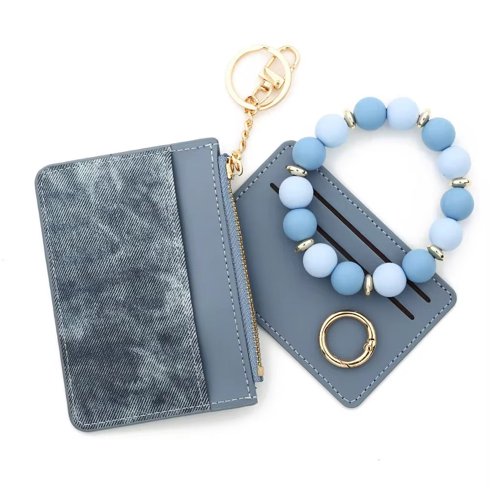 Denim Suede Bracelet Keychain & Card Holder - PREORDER 7/19-7/22