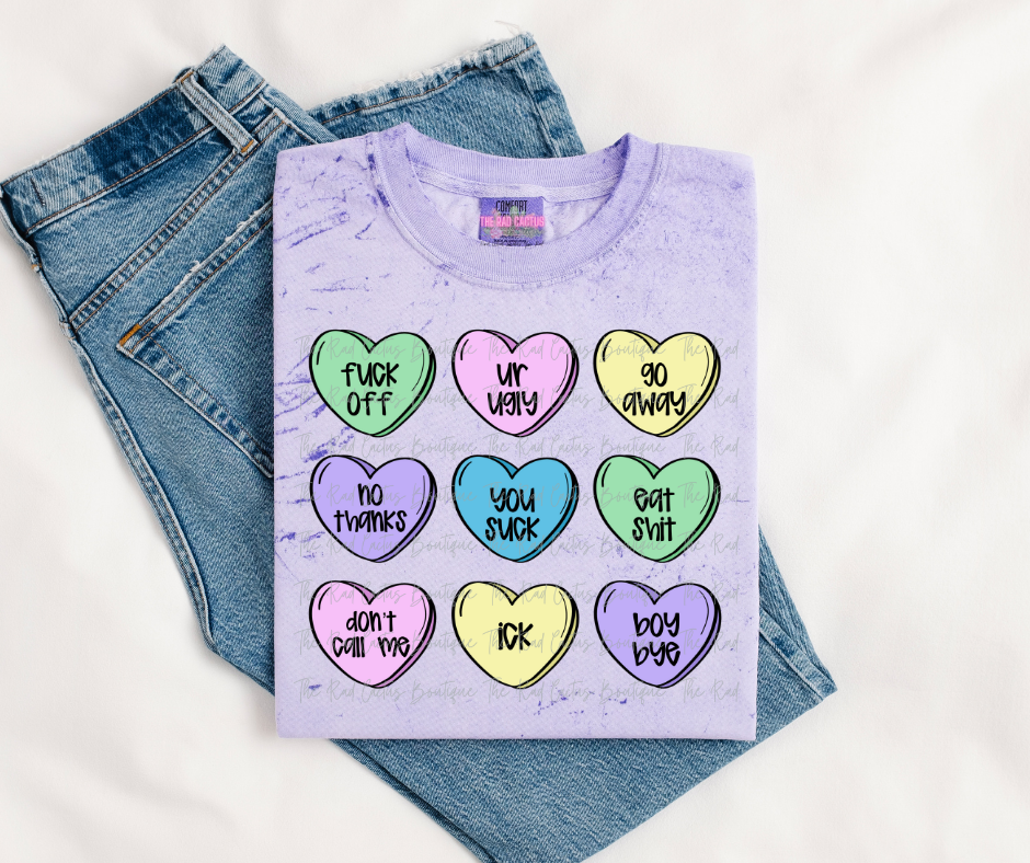 Anti-Valentine Candy Hearts Graphic Tee or Crewneck Sweatshirt