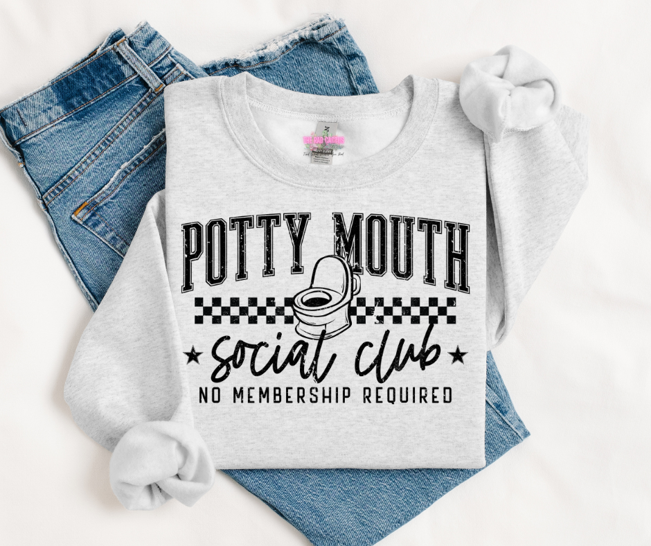 Potty Mouth Social Club Black Ink Graphic Tee or Crewneck Sweatshirt