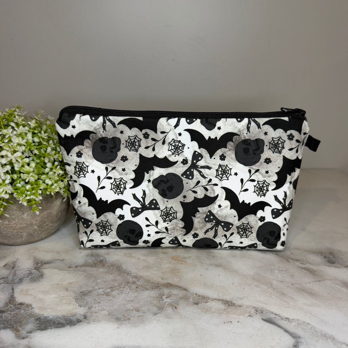 Pouch - Halloween Fall - Skull Bow Bat Spiderweb
