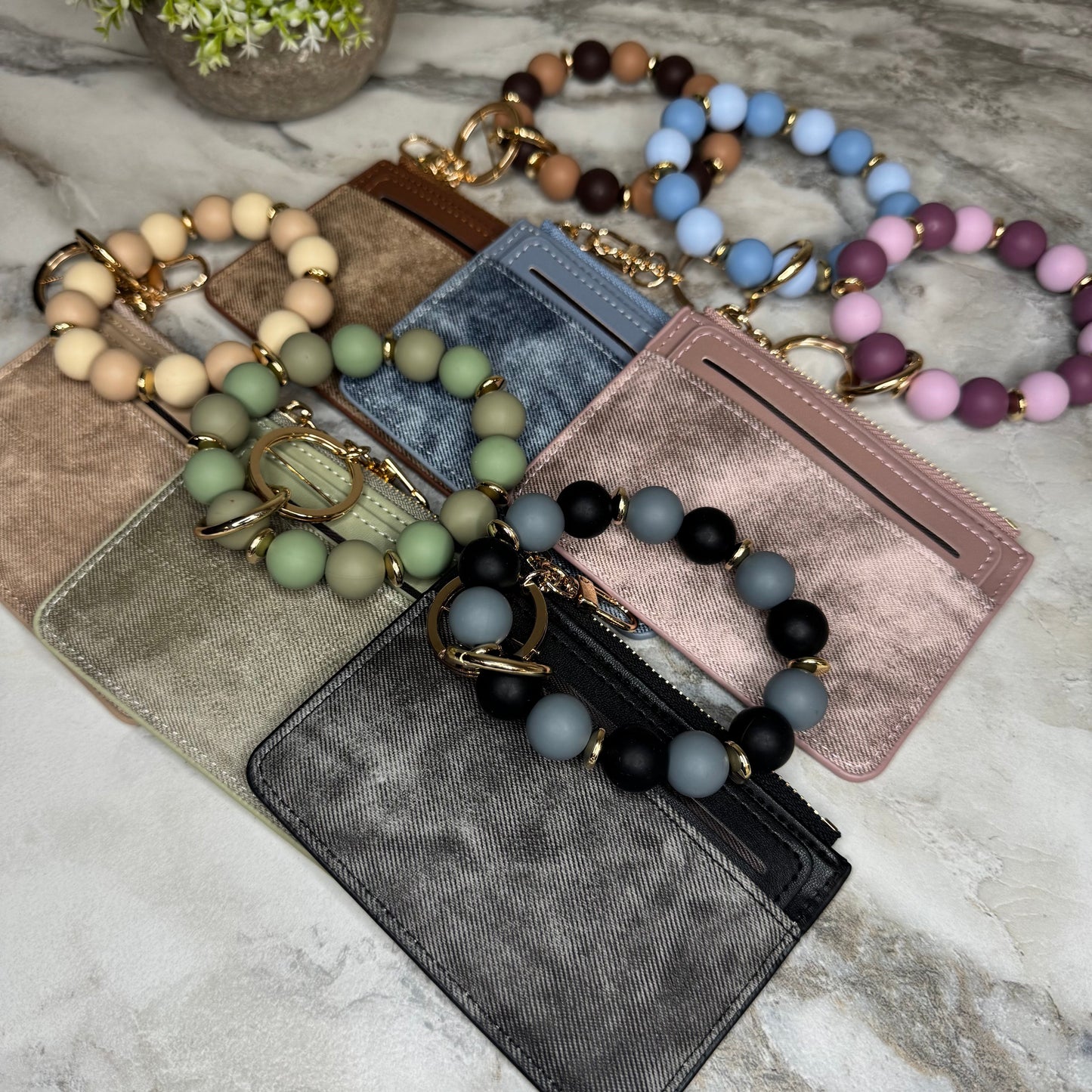 Denim Suede Bracelet Keychain & Card Holder - PREORDER 7/19-7/22