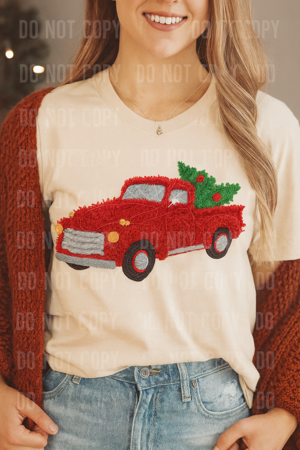 Red Christmas Truck Faux Yarn Tee/Sweatshirt