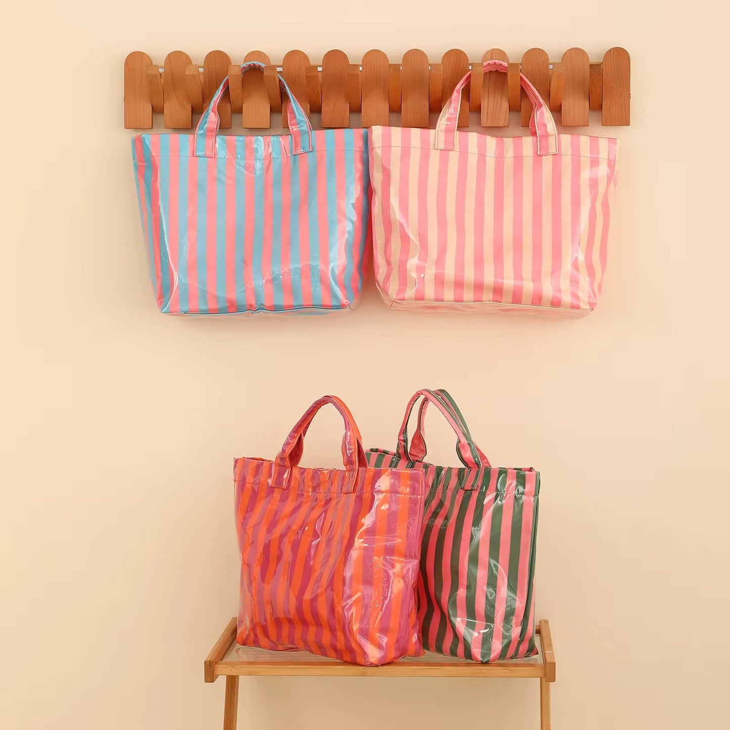The April Vinyl Tote Bag - Stripes - PREORDER