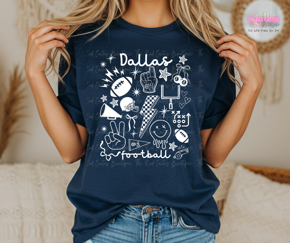 Dallas Doodle Game Day Graphic Tee or Crewneck Sweatshirt Custom Team Shirt