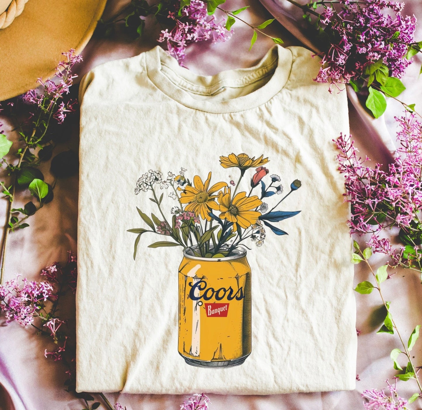 Banquet Gold/Yellow Can Beer w/Flower Design Tee