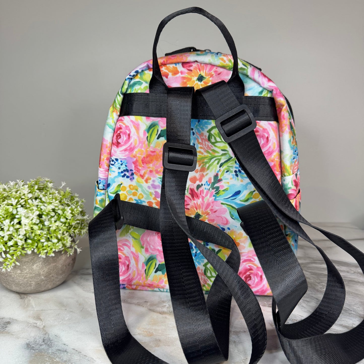 Mini Backpack - Pink Green Blue Floral