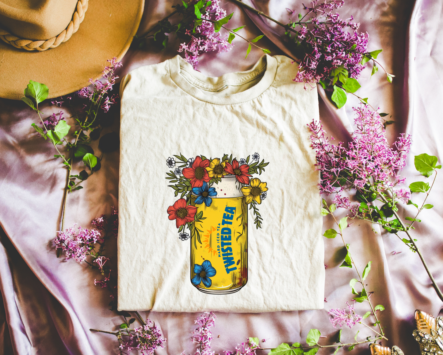 Tea Yellow Can w/Flower Design