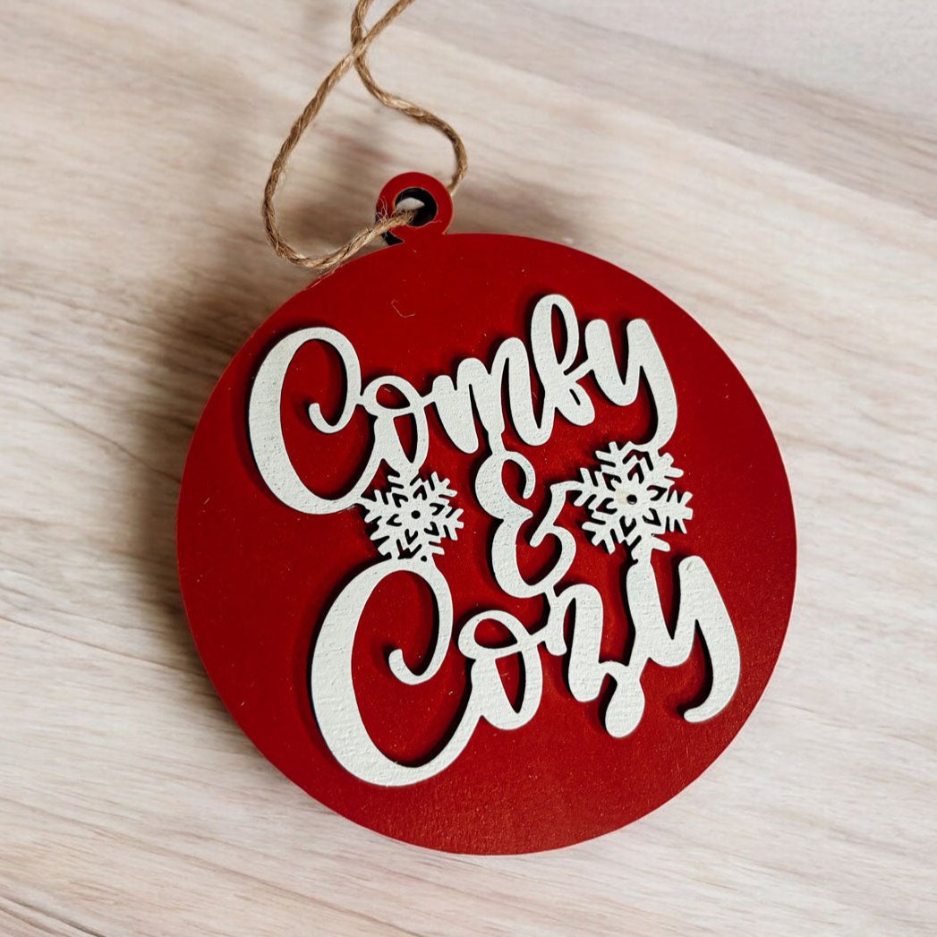 Comfy & Cozy Wooden Ornament Decoration with string.
red christmas tree decor
white and red christmas tree decor
