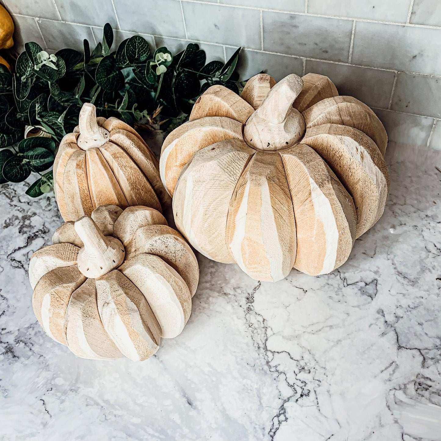 Handmade Wood Pumpkin Sets Poplar Wood, 3 Sizes