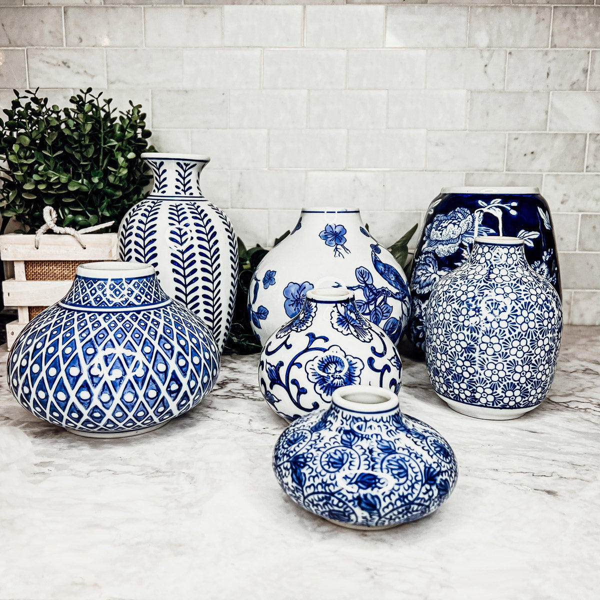 Blue Vase with Flower Painting Handmade