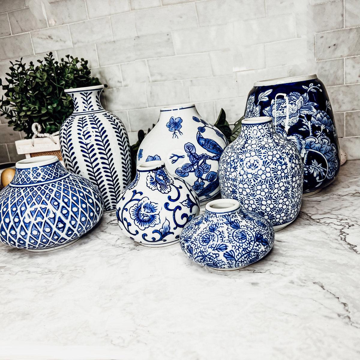 Blue Vase With White Flowers, Blue and White Vases that are Hand Painted