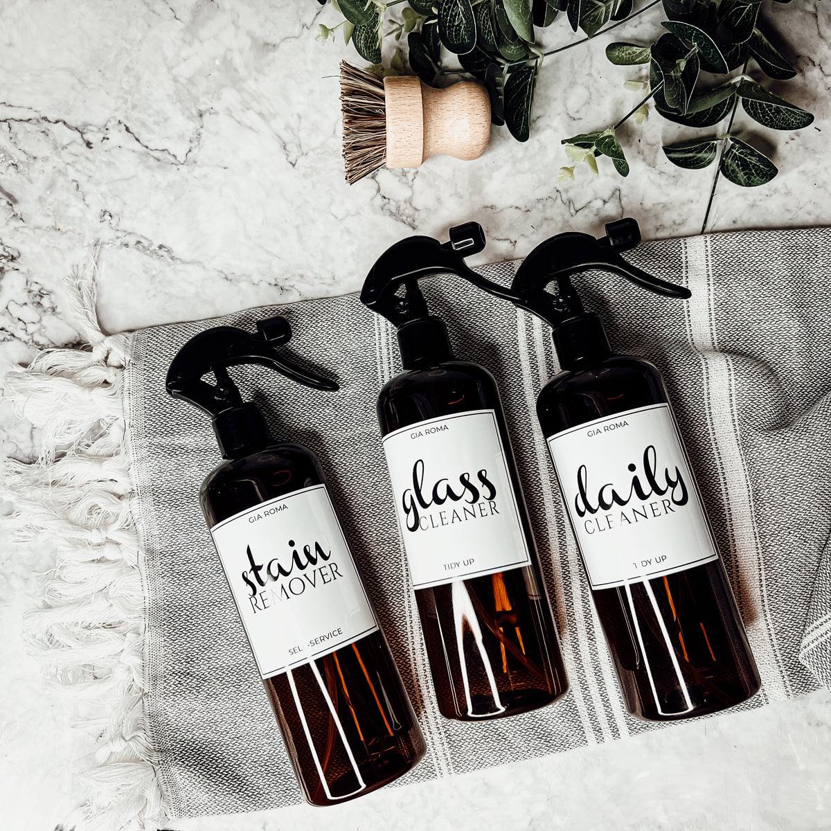 Reusable Home Cleaning Bottles with spray Pump, Amber Cleaning Bottles