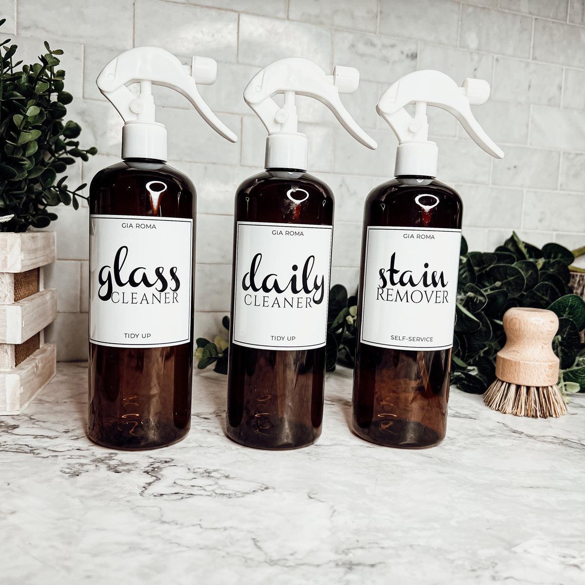 Glass Cleaner Amber Bottles, Stain Remover Refillable Spray Pump Bottles
