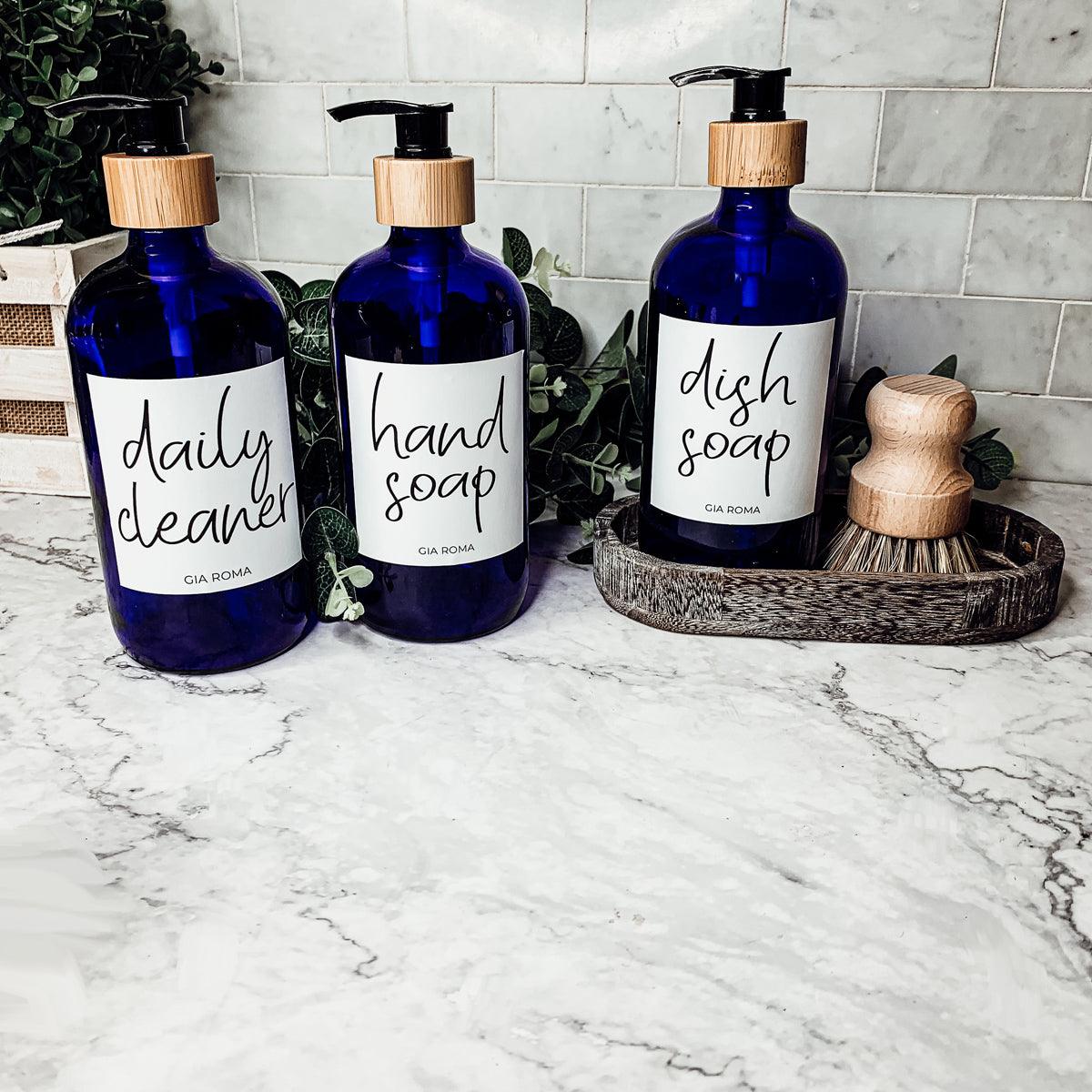 16oz Glass Blue Dispenser | White Label