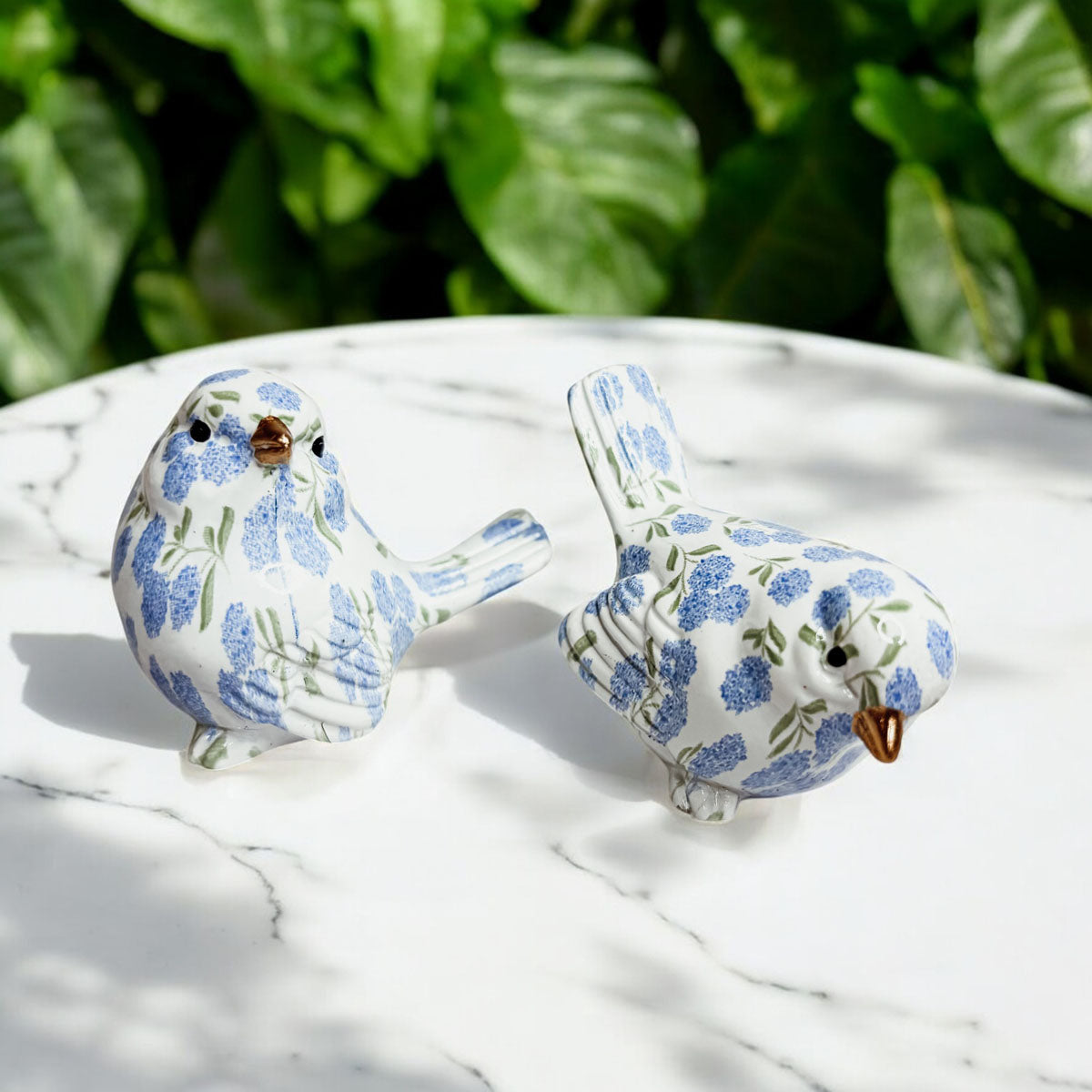 Blue Hydrangea Home Decor Accents and gifts.
Hand painted bird figurines for kitchen window