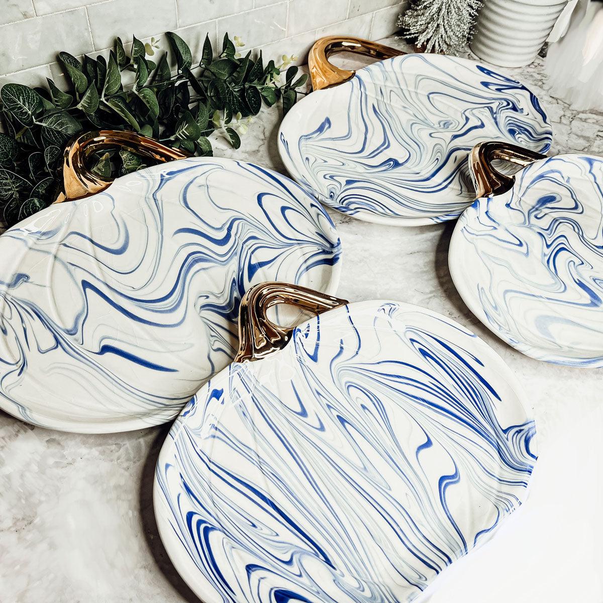 High End Halloween Home Decor and Gifts, Blue Gold Pumpkin Decorations