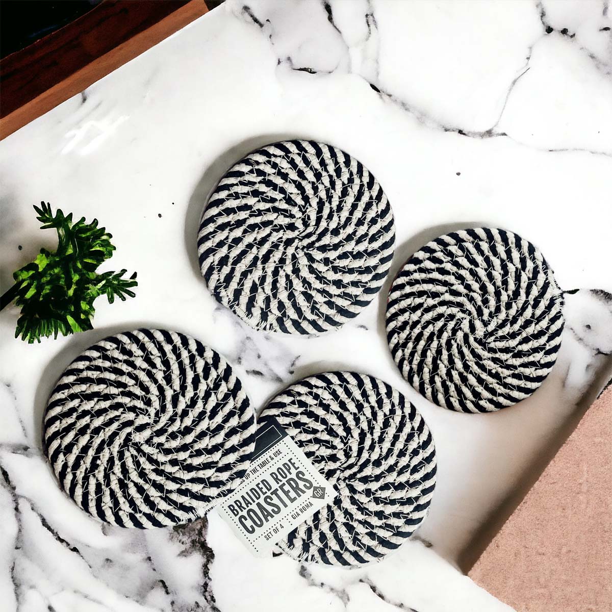 Black Braided Coasters 4pk