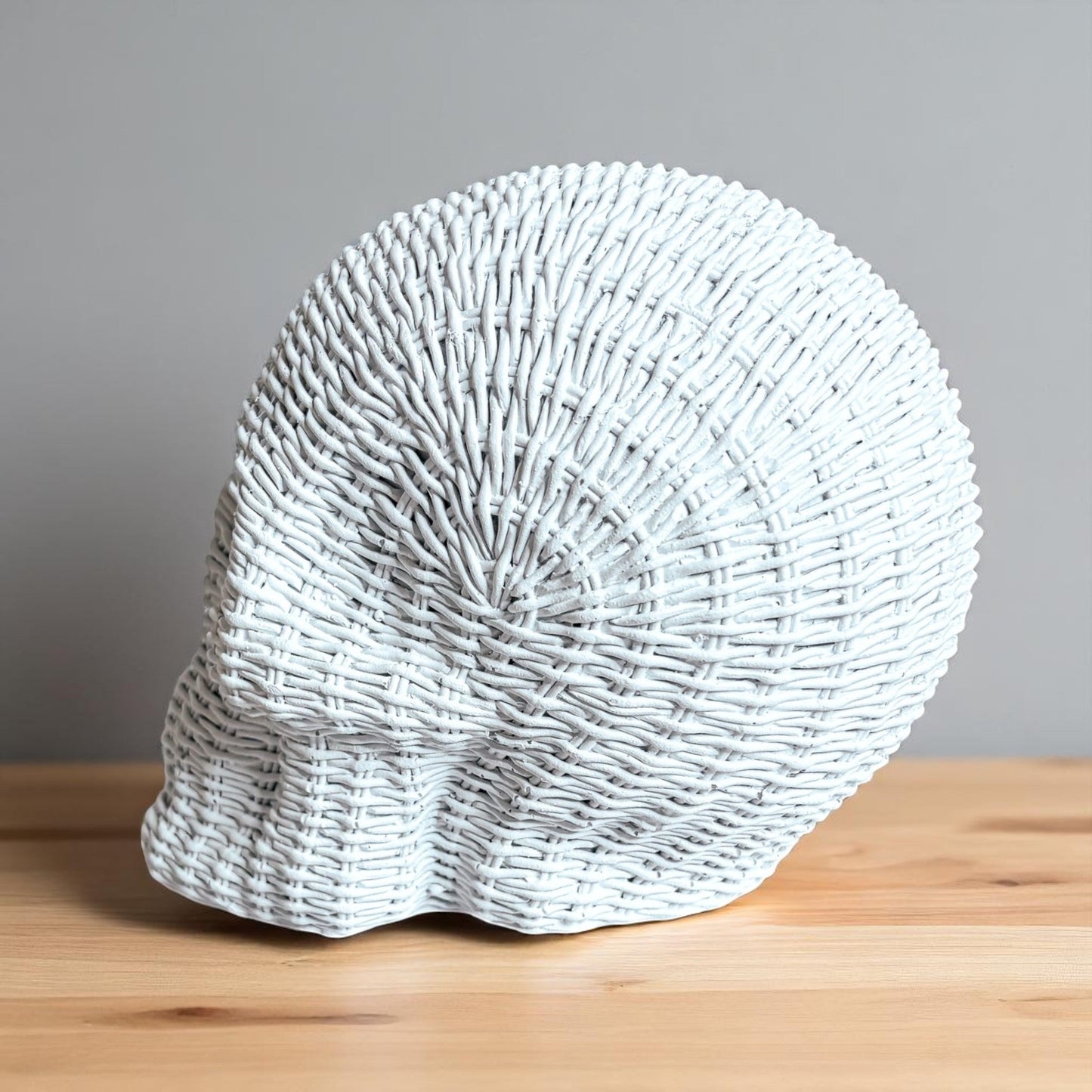 harvest halloween decor resin skull heads rattan basketweave style neutral brown white fall gothic wicker texture