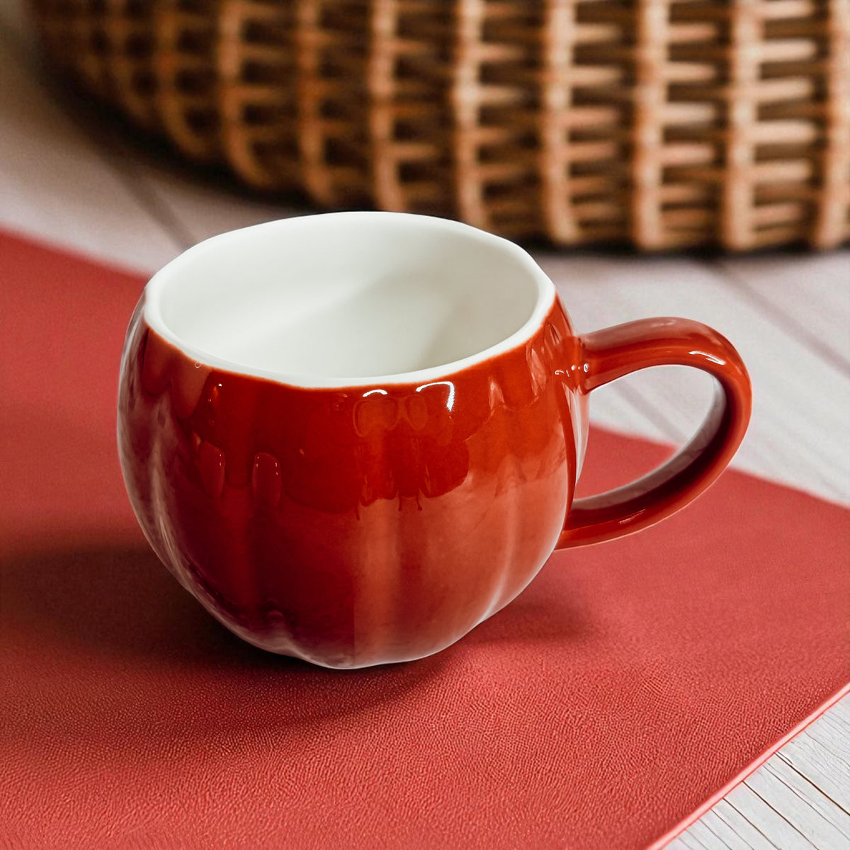 Pumpkin shaped ceramic coffee cups in white and rust orange - seasonal fall gifts
Handcrafted pumpkin coffee mugs - Halloween kitchen accessories and fall home decor