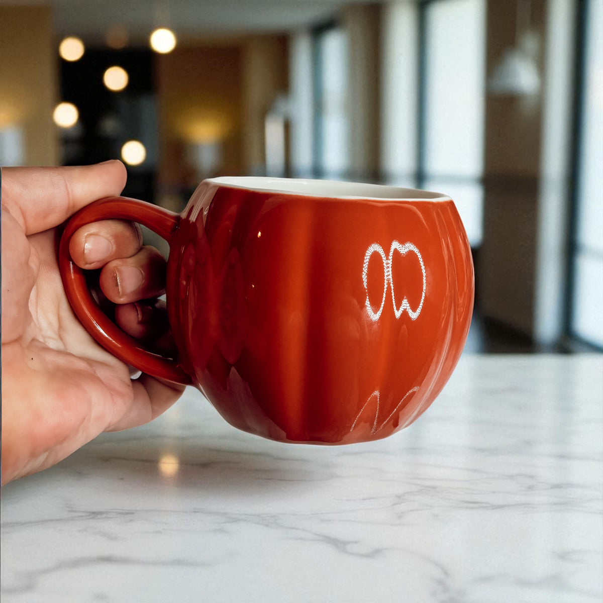 Pumpkin shaped cup
Fall home accessories
Seasonal coffee mug
Holiday drinkware
