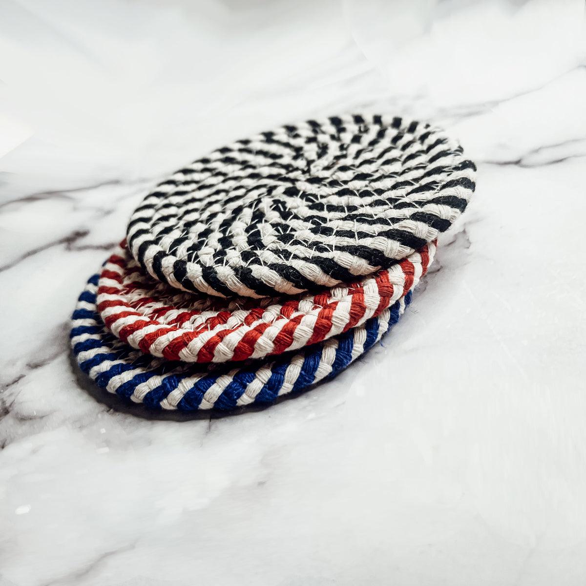 Entertaining coasters black and white braided rope modern gift
Instagram worthy black white braided rope coasters modern decor
