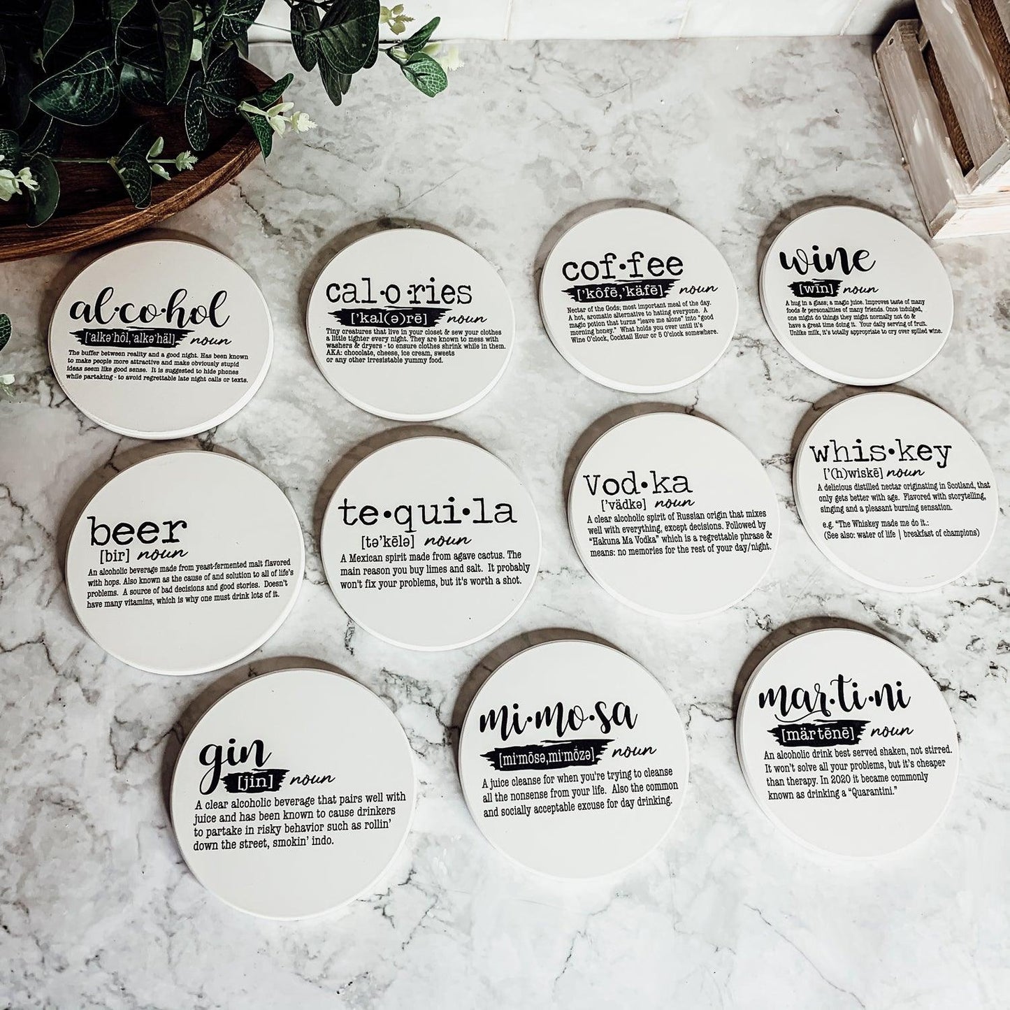Hostess gift funny bar coasters
Bachelor party drink definition coasters
Home bar definition coaster set