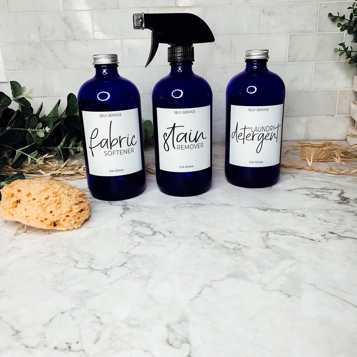 16oz Glass Blue Dispenser | White Label