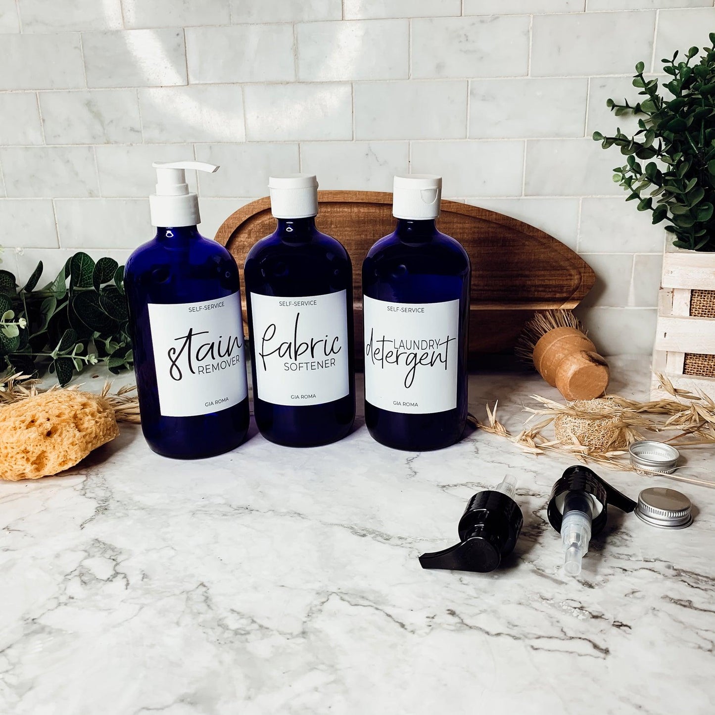 16oz Glass Blue Dispenser | White Label