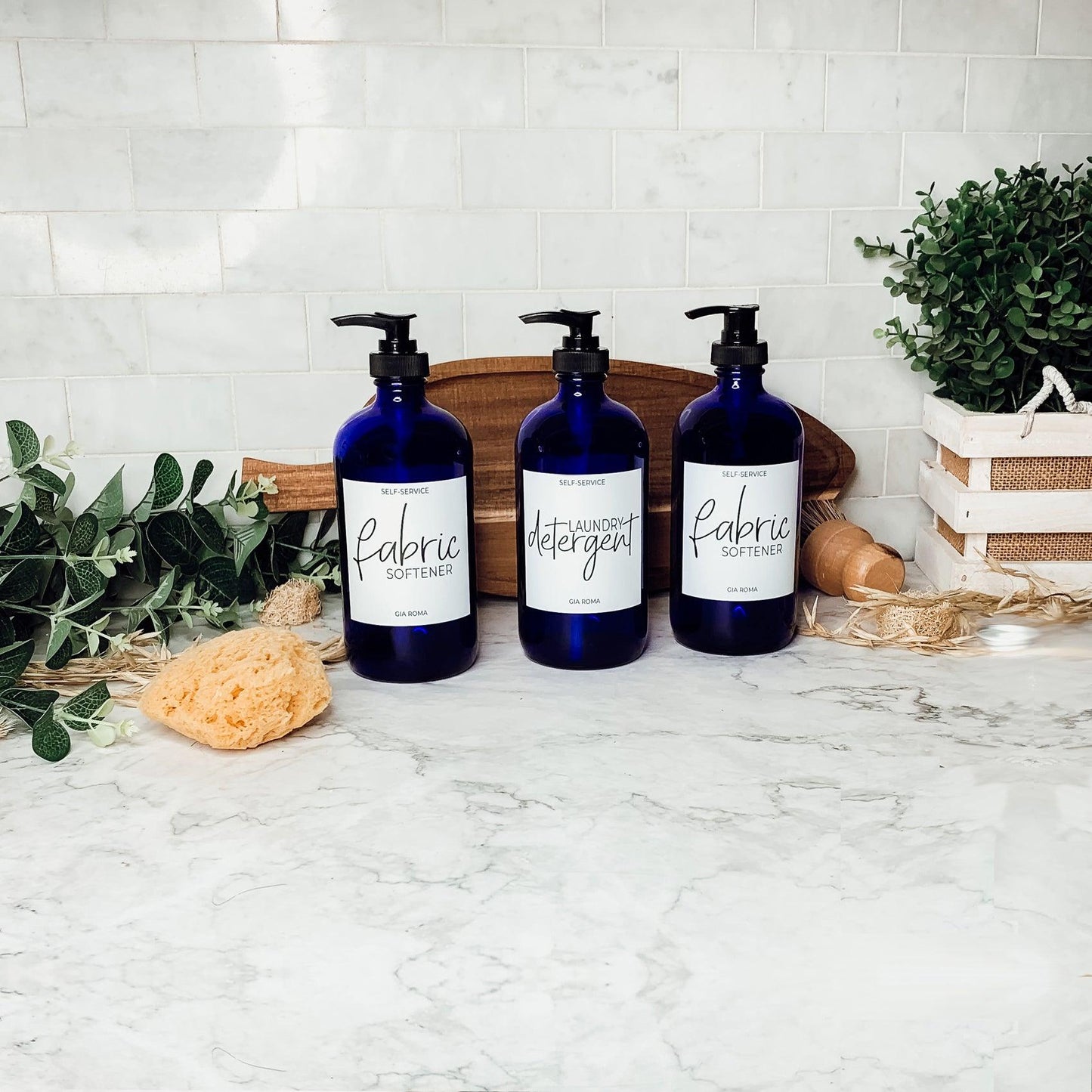 16oz Glass Blue Dispenser | White Label