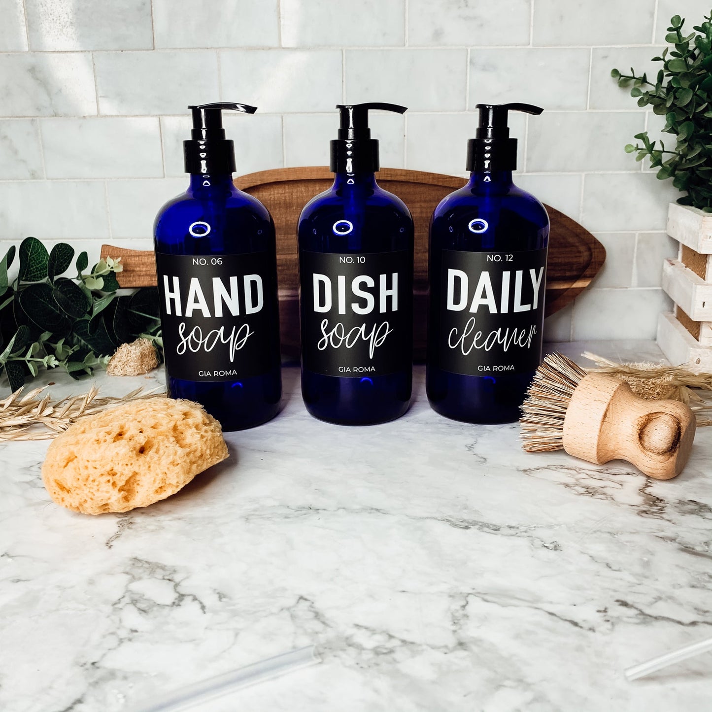 Blue Glass Dispenser Bottles, Reusable Glass Dispenser Sets