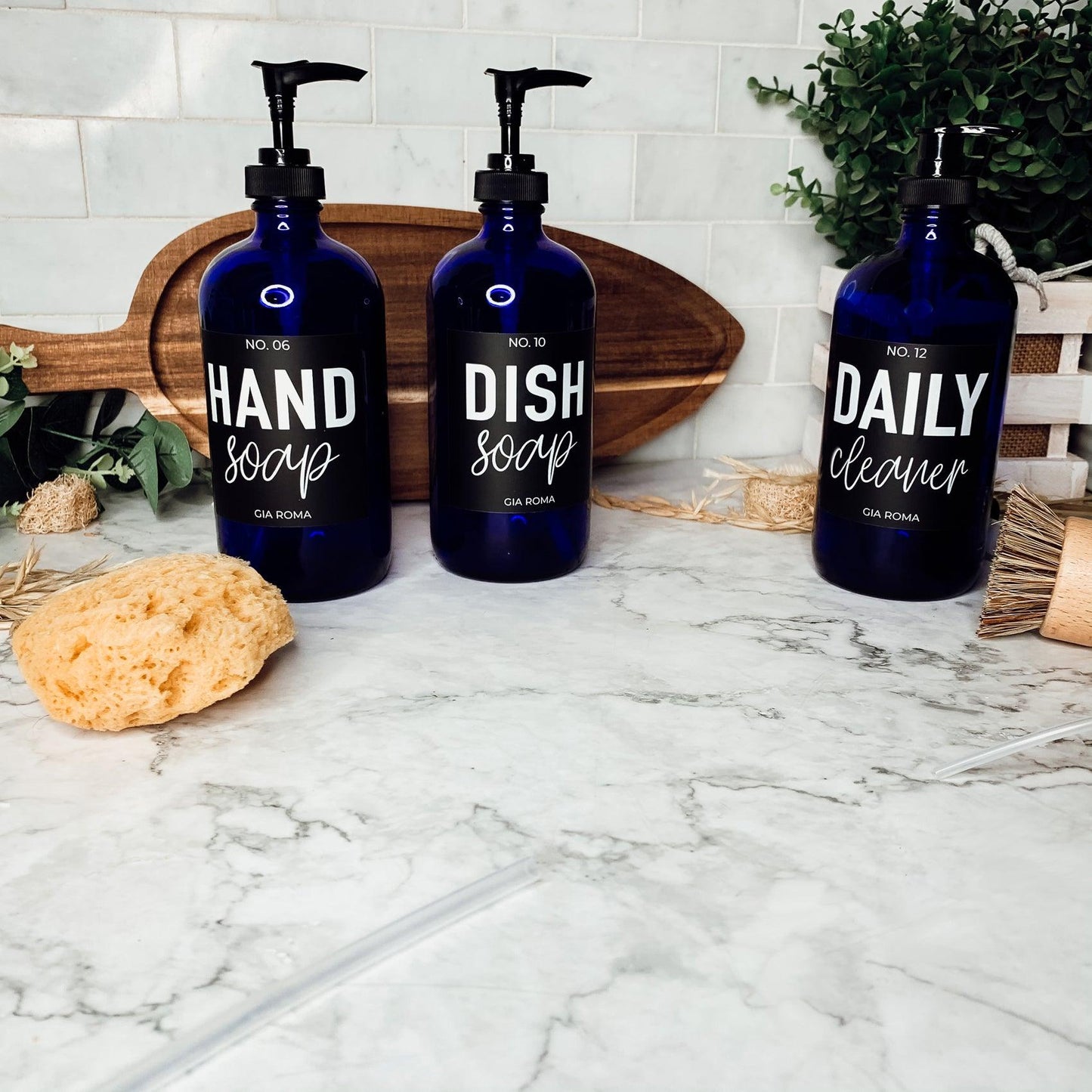 16oz Glass Blue Dispenser | Black Label
