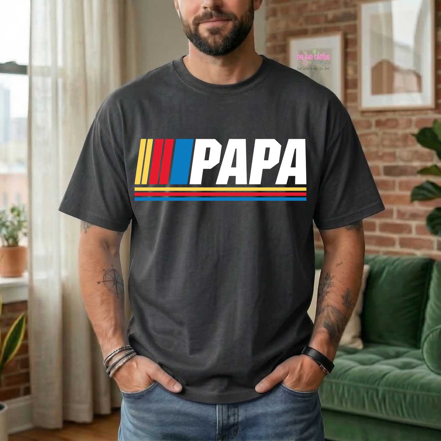 Retro Racing Papa White Ink Graphic Tee or Crewneck Sweatshirt