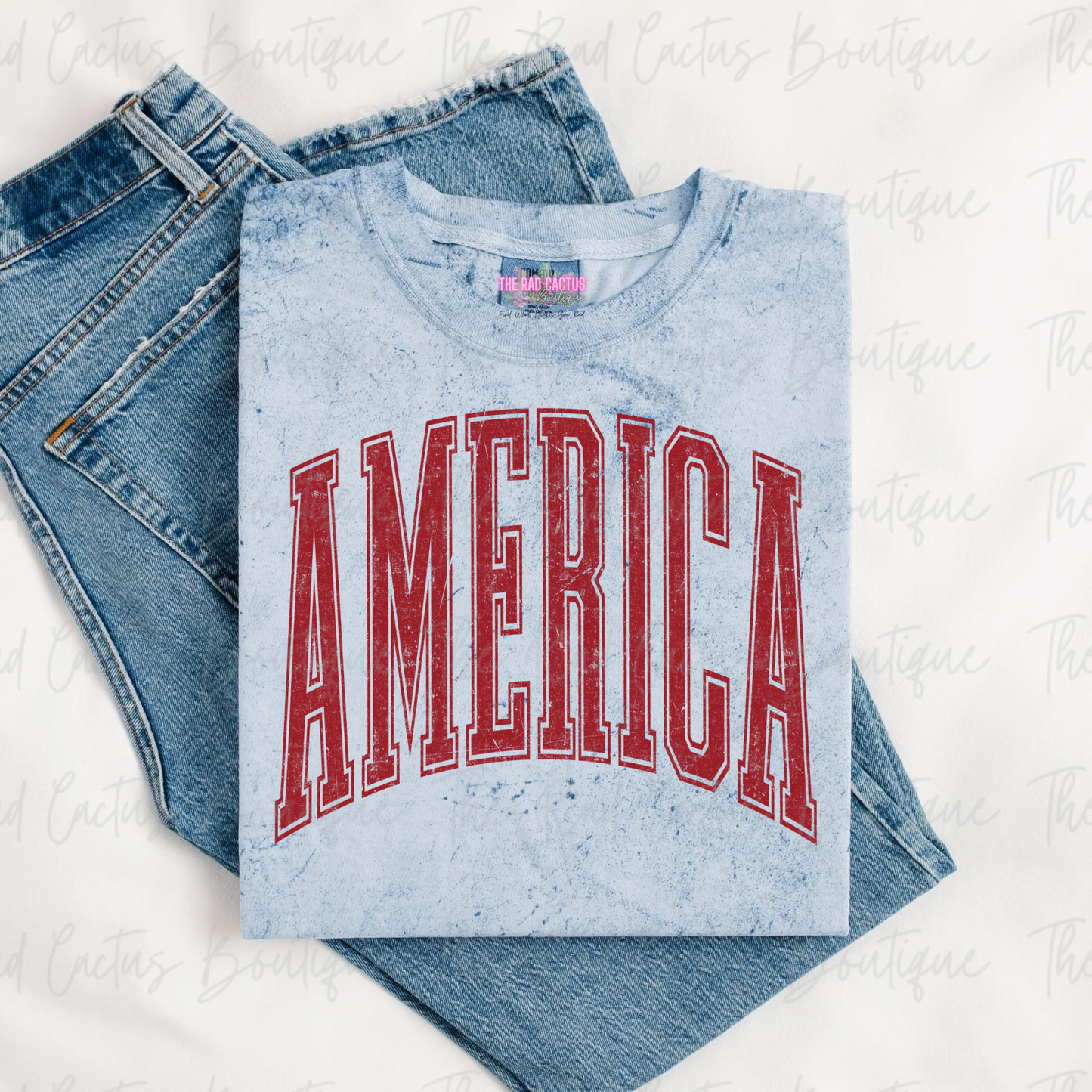 America Collegiate Patriotic Graphic Tee or Crewneck Sweatshirt