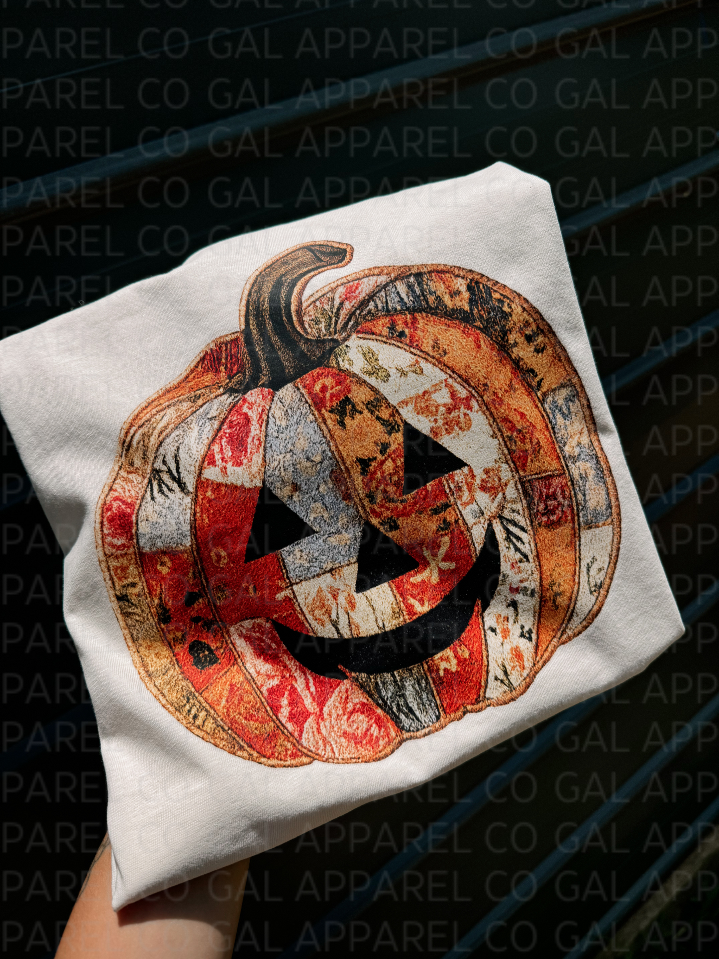 Patchwork Faux Quilt Pumpkin Tee/Sweatshirt