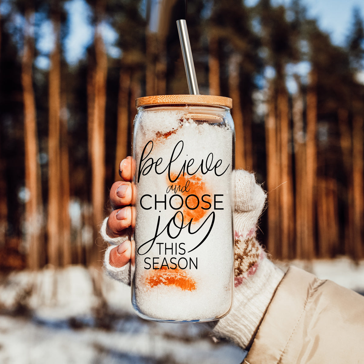 Believe & Joy Glass Cup