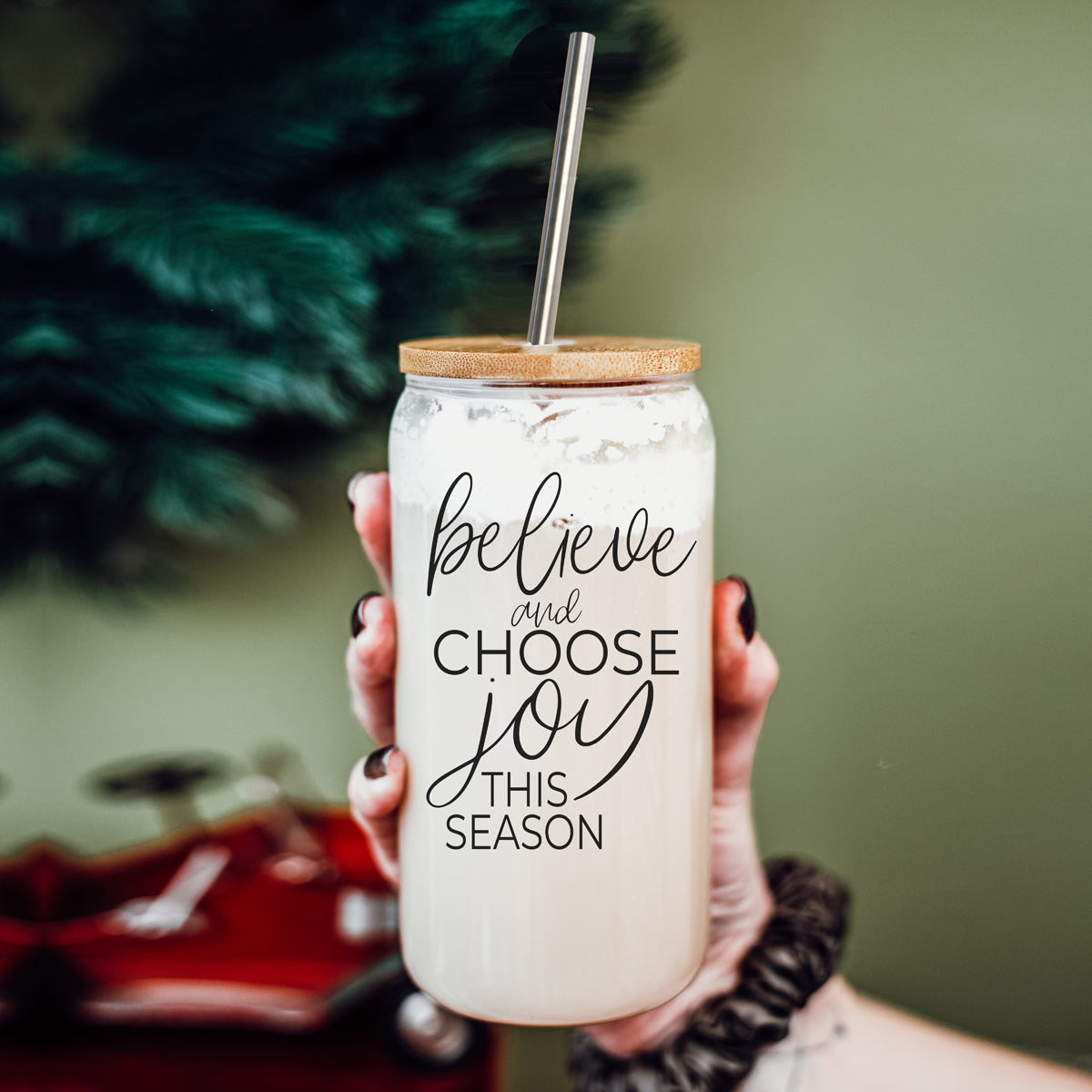 Believe & Joy Glass Cup
