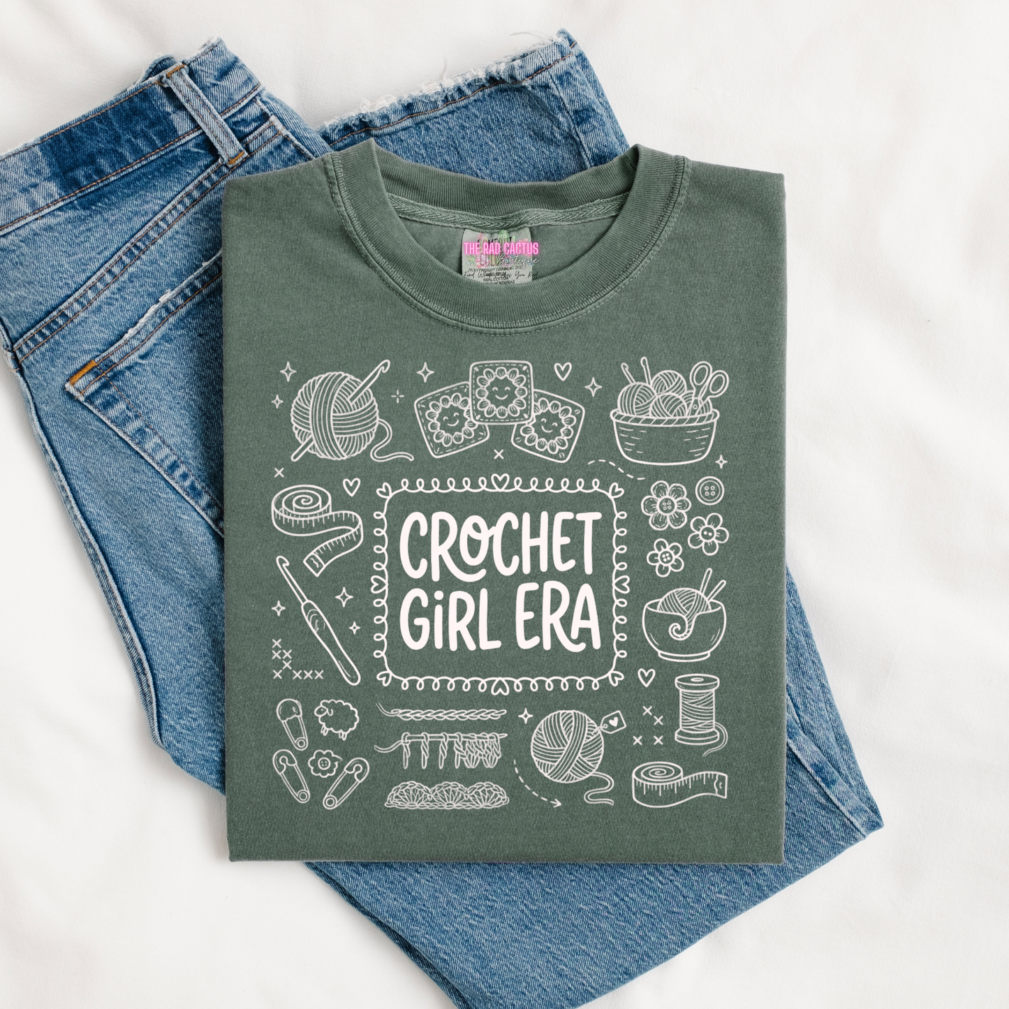 Crochet Girl Era White Ink Graphic Tee or Crewneck Sweatshirt